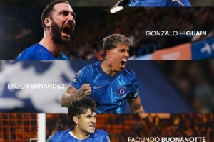 切尔西社媒祝贺博纳诺特：恭喜成为第5位为蓝军进球的阿根廷球员