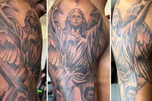杰伦威休赛季右手新增大花臂：天使图案+耶稣+大卫与歌利亚！