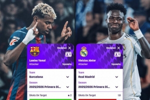 西甲关键数据对比：亚马尔过人+助攻强 维尼修斯进球+造机会多