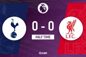 半场-利物浦暂0-0热刺 哈维·西蒙斯蹬踏范戴克被直红罚下