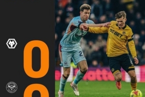 狼队vs布伦特福德直到第32分钟才出现第1次射门，是近6年英超最晚