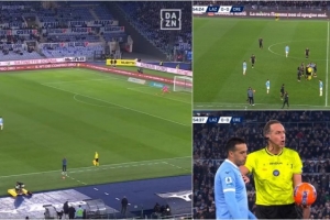 业余！拉齐奥0-0克雷莫内塞的比赛中，门将开球被主裁判误吹越位