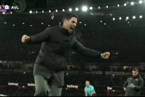 4-0领先维拉！阿尔特塔张开双臂握拳庆祝