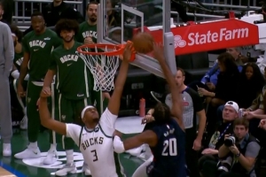 关键防守！萨尔举火烧天大步上篮 特纳直接将其帽翻在地