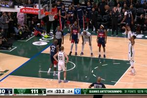 运气差点！字母哥补篮被帽+CJ中投准绝杀 字母哥中投反绝杀没进！