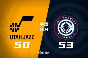 半场战报-快船53-50领先爵士 小卡20+5 大洛三分8中0 李凯尔16+8